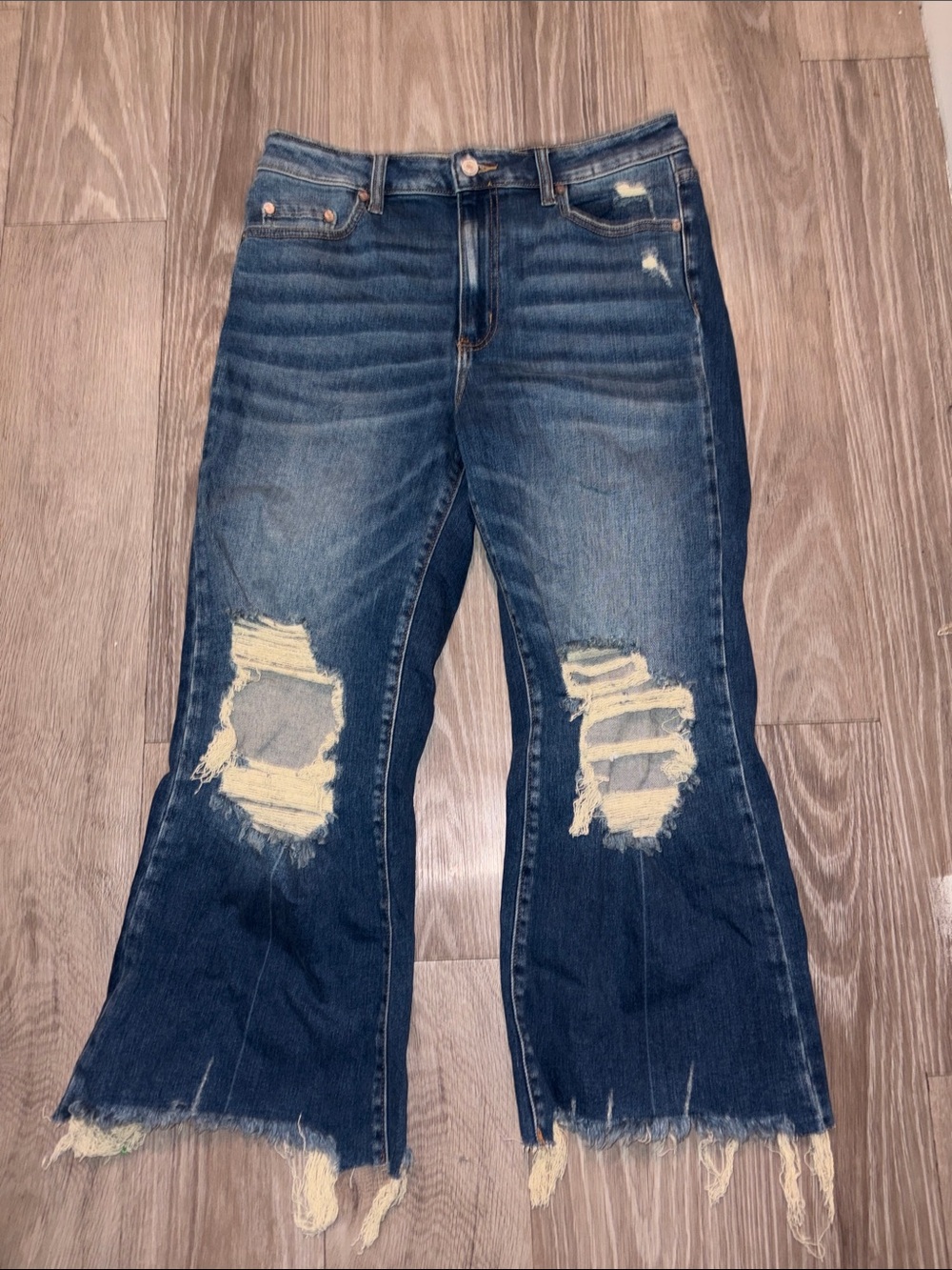 Zenana Outfitters Distressed Dark Blue Flare Jeans